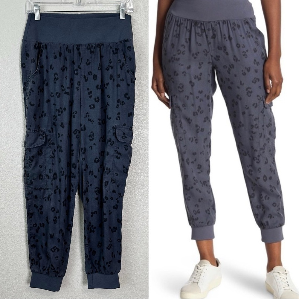 Democracy 100% Lyocell Midnight Blue Leopard Patch Utility Joggers, Sz Medium